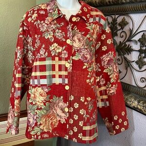 VTG Coldwater Creek Tapestry Blazer - Red Floral Button Up Sz 2X